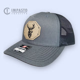 Deer Design Engraved Leather hat, leather patch hat, cool hat, gray black trucker hat, gift idea, unisex hat, unique gift, animal hat