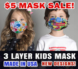 KIDS Size - 3 Layer Washable Reusable Face Mask - Made in USA