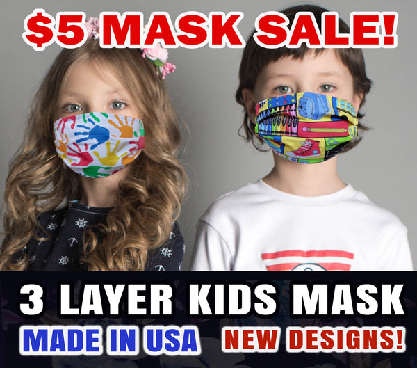 KIDS Size - 3 Layer Washable Reusable Face Mask - Made in USA