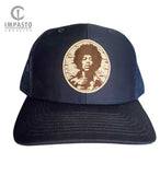 Jimi Hendrix hat, jimi trucker Hat, leather patch hat, cool hat, brown trucker hat, gift idea, guys hat, unisex hat, unique gift, music hat