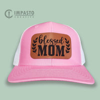 Blessed Mom Hat, Mother's Day Hat, mothers day gift, womens hat, pink trucker hat, leather patch hat, girls hat, gift idea, unisex hat