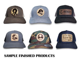 Custom Leather Engraved hat, trucker Hat, leather patch hat, your logo or photo, company hat, gift idea