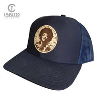 Jimi Hendrix hat, jimi trucker Hat, leather patch hat, cool hat, brown trucker hat, gift idea, guys hat, unisex hat, unique gift, music hat